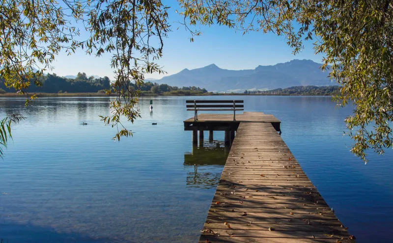 Chiemsee, footbridge, mountains