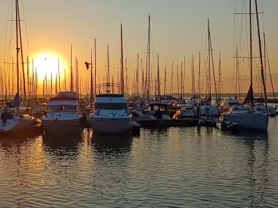 Harbor in Stralsund at sunrise