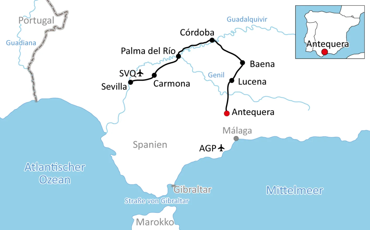 Map for your Biking Holiday in Andalusia