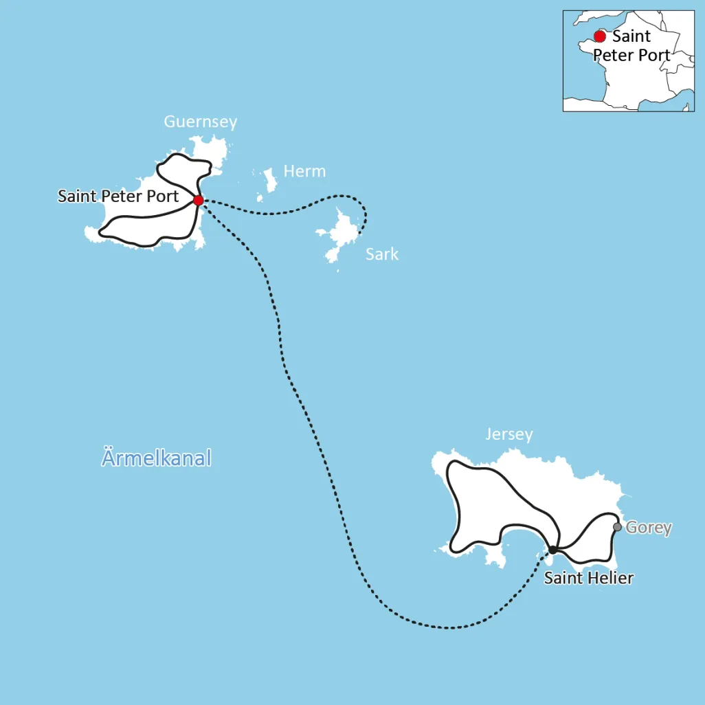 Map for the cycle tour on the Channel Islands