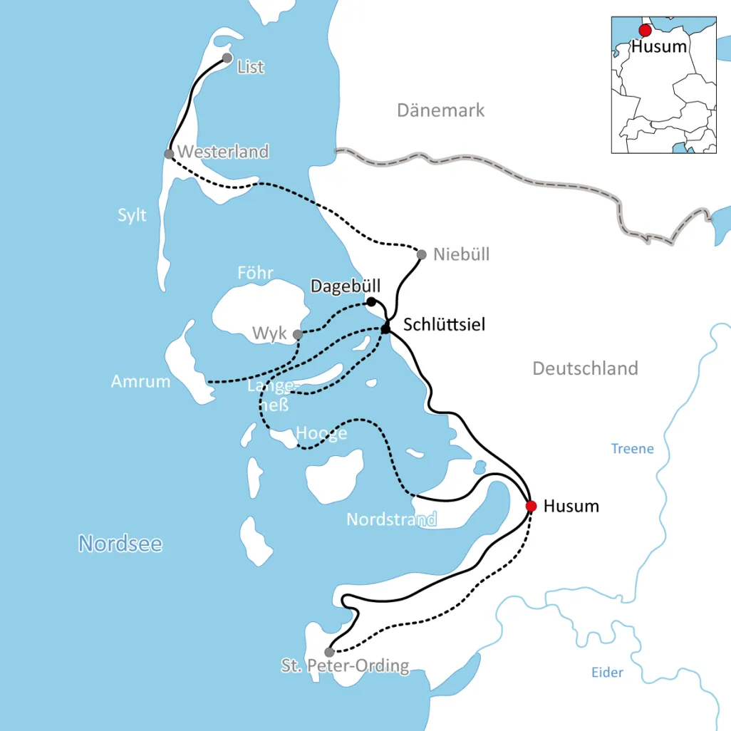 Map for the bike tour to the Wadden Sea Islands